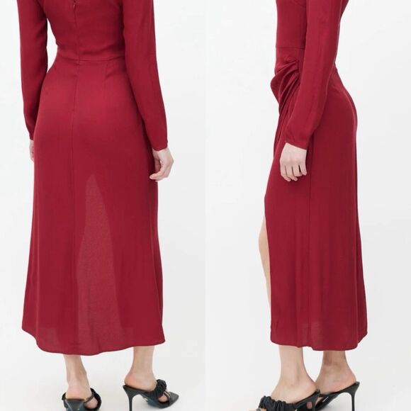 Reformation Celeste Dress Womens 4 Sheath Tulip Slit Midi Red Draped Glam City - Picture 6 of 12